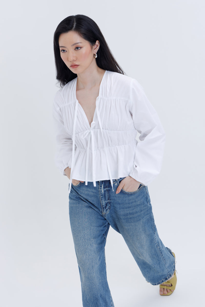 Drawstring Poplin Blouse
