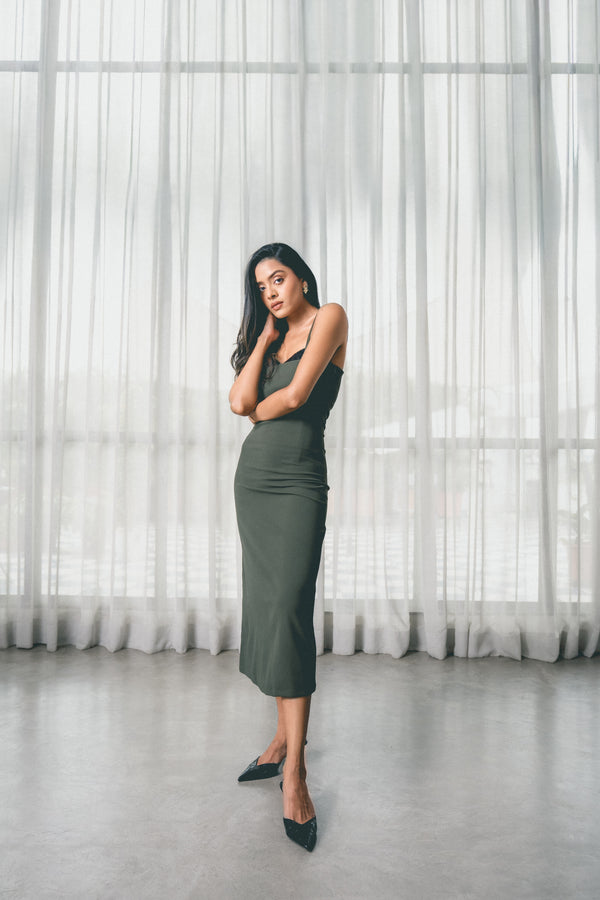 Lace Trim Fitted Midi