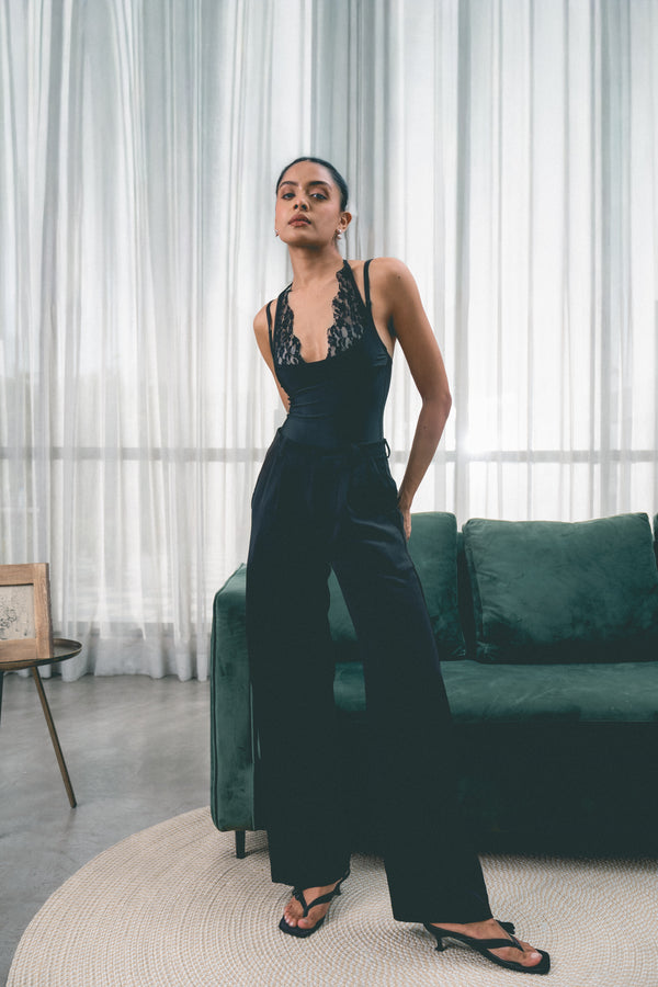 Halter Bodysuit With Lace Trim