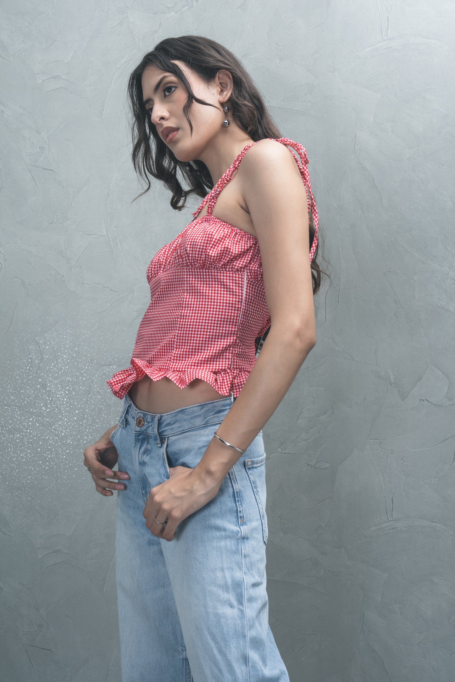 Gingham Frill Hem Top