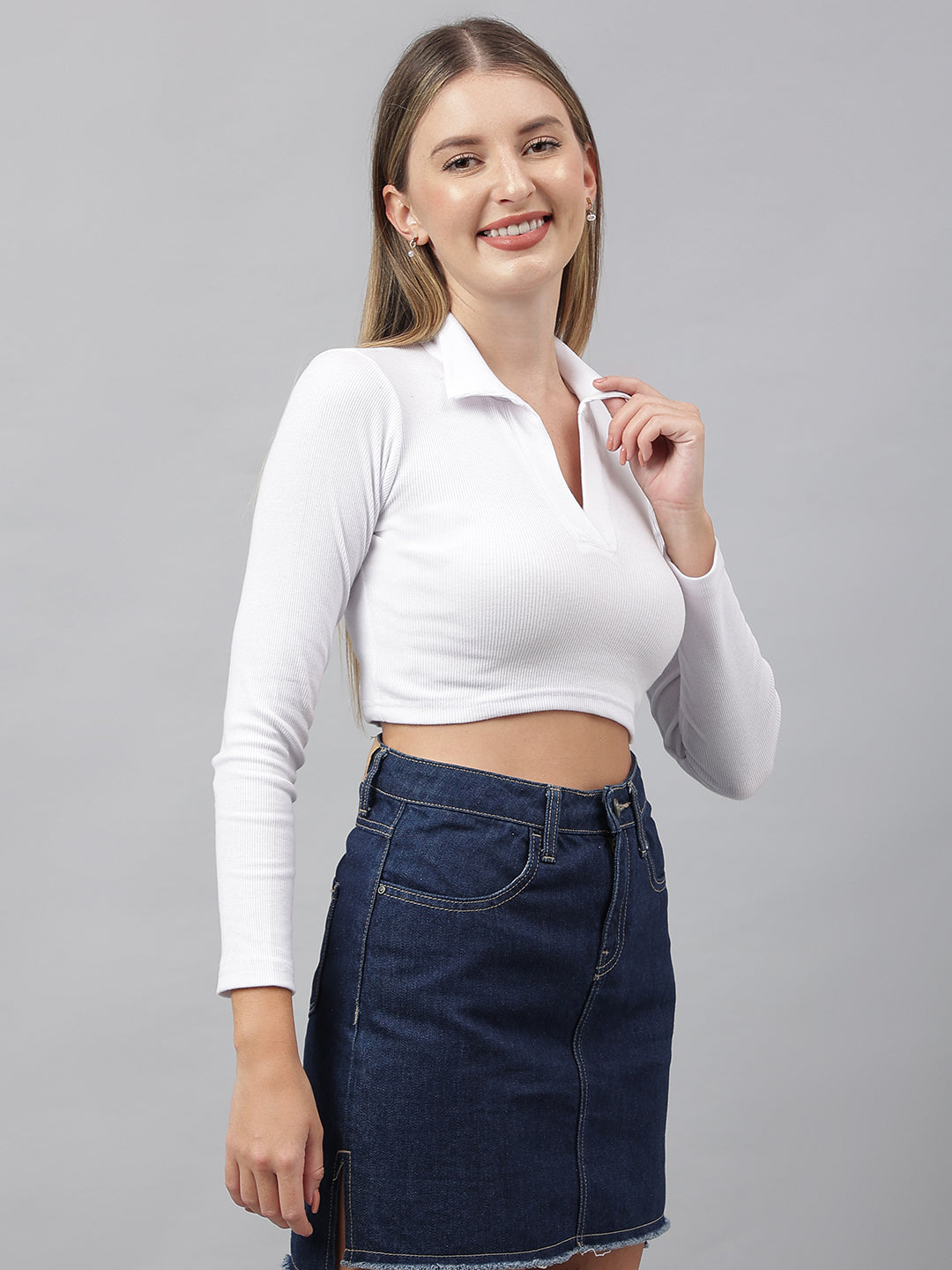 White Collared Top