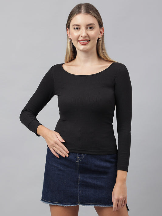 Black Wide Square Neck Top