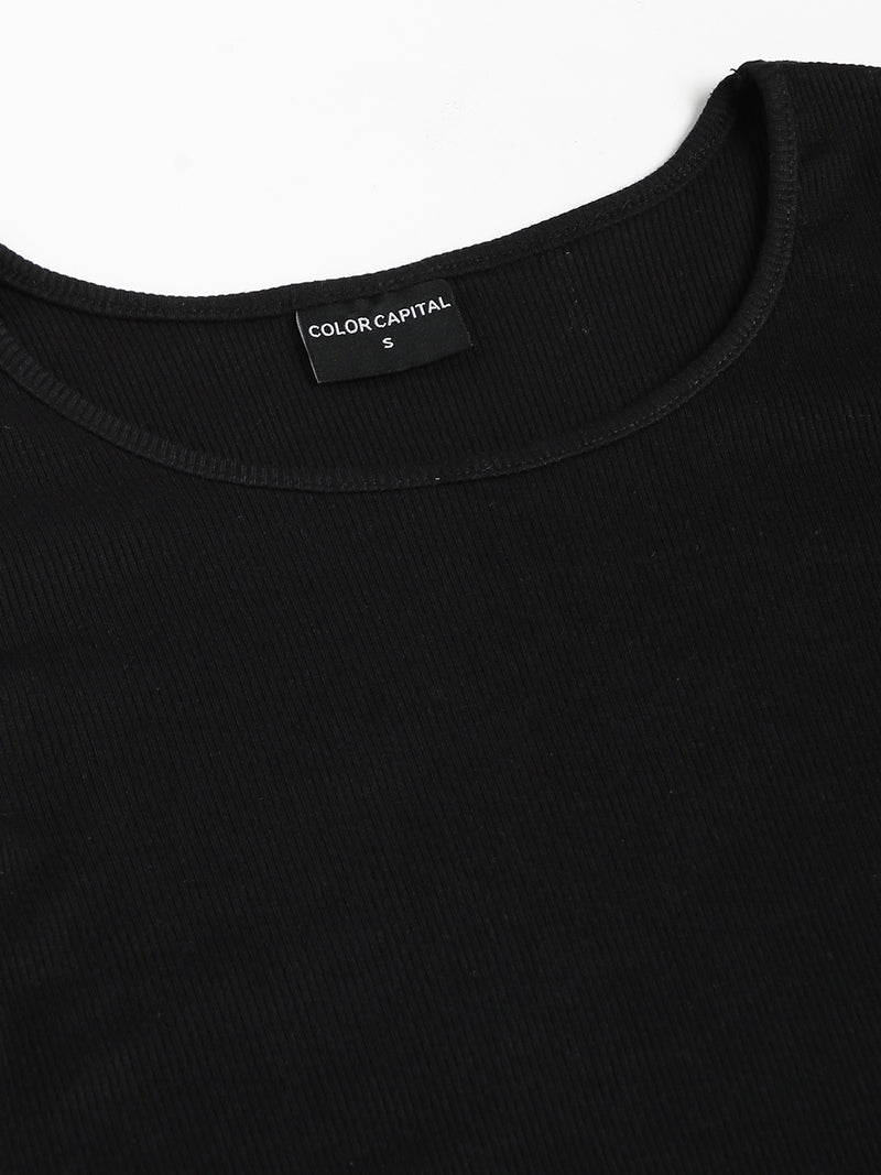 Black Wide Square Neck Top