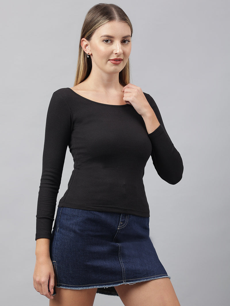 Black Wide Square Neck Top