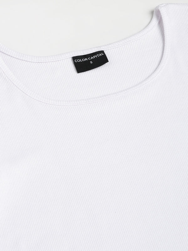 White Wide Square Neck Top