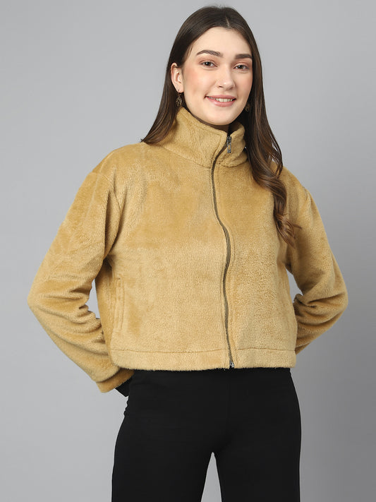 Camel Oversized Fur Zipper
