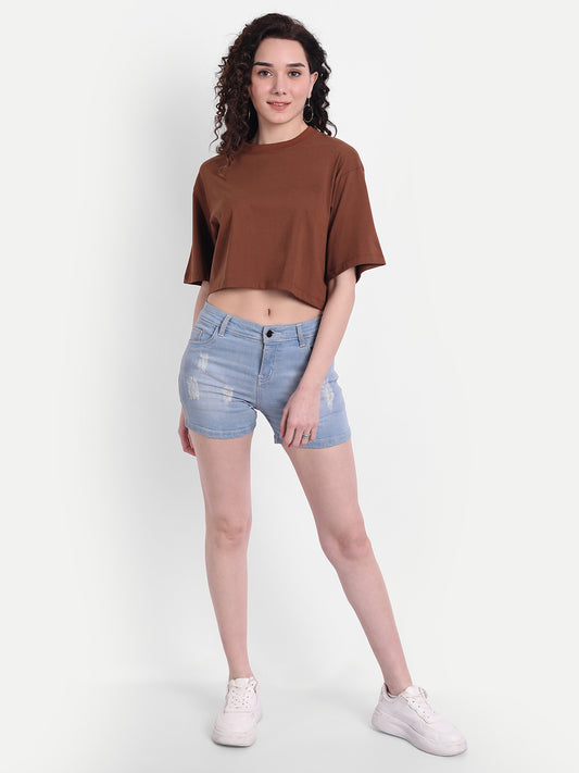 Brown Oversized Cropped T-shirt
