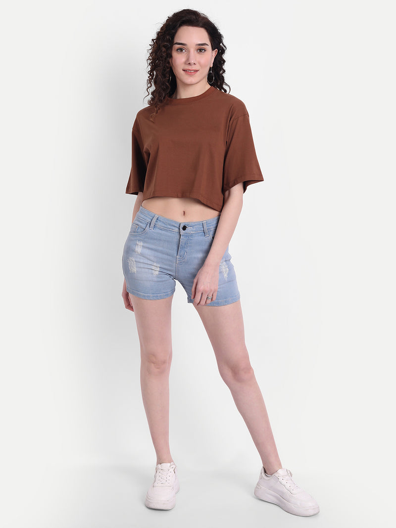 Brown Oversized Cropped T-shirt