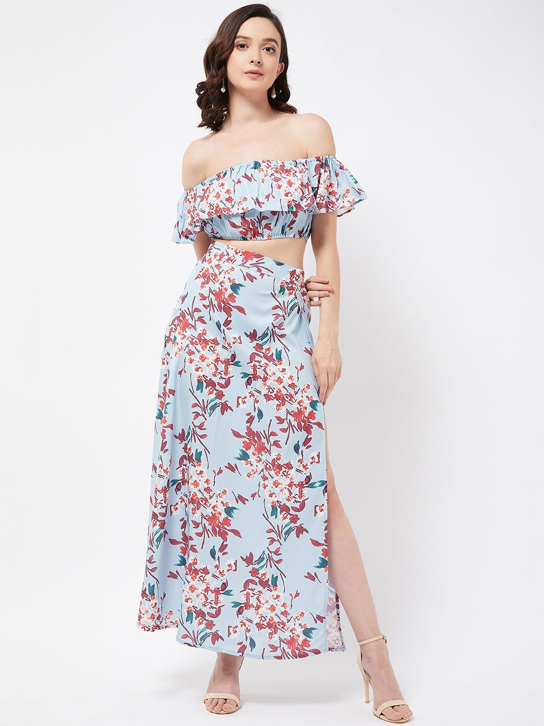 Blue Floral Off Shoulder Top
