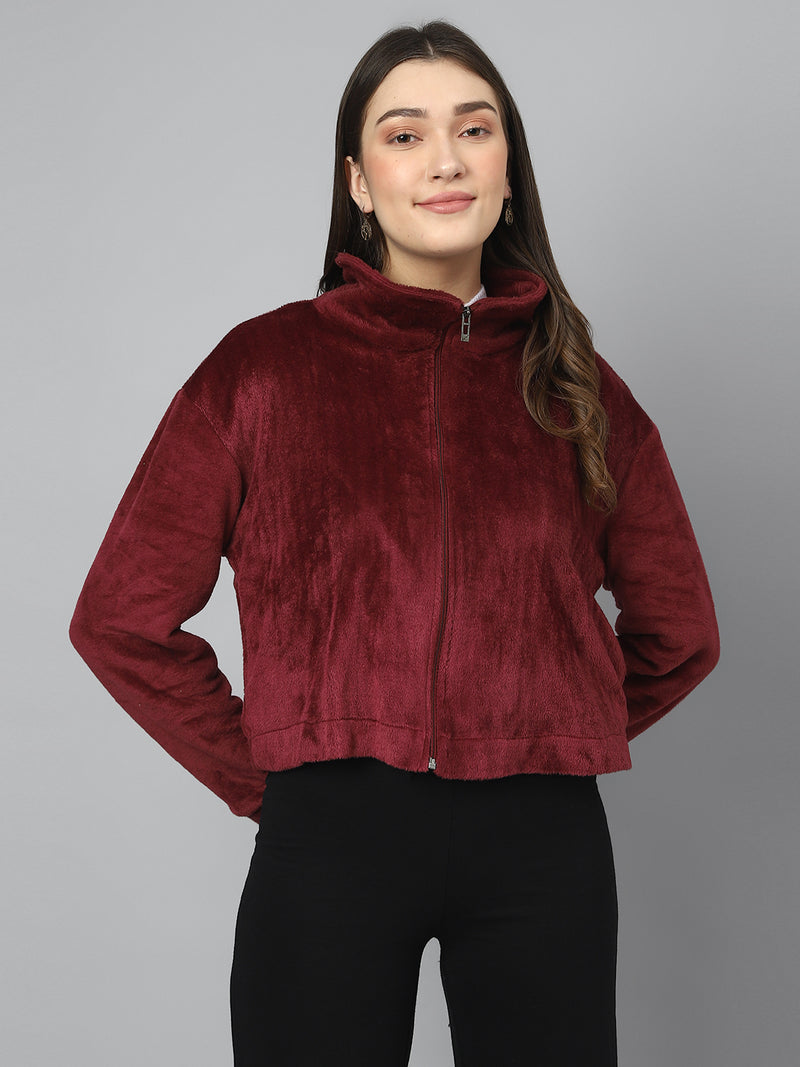Wine Oversized Fur Zipper