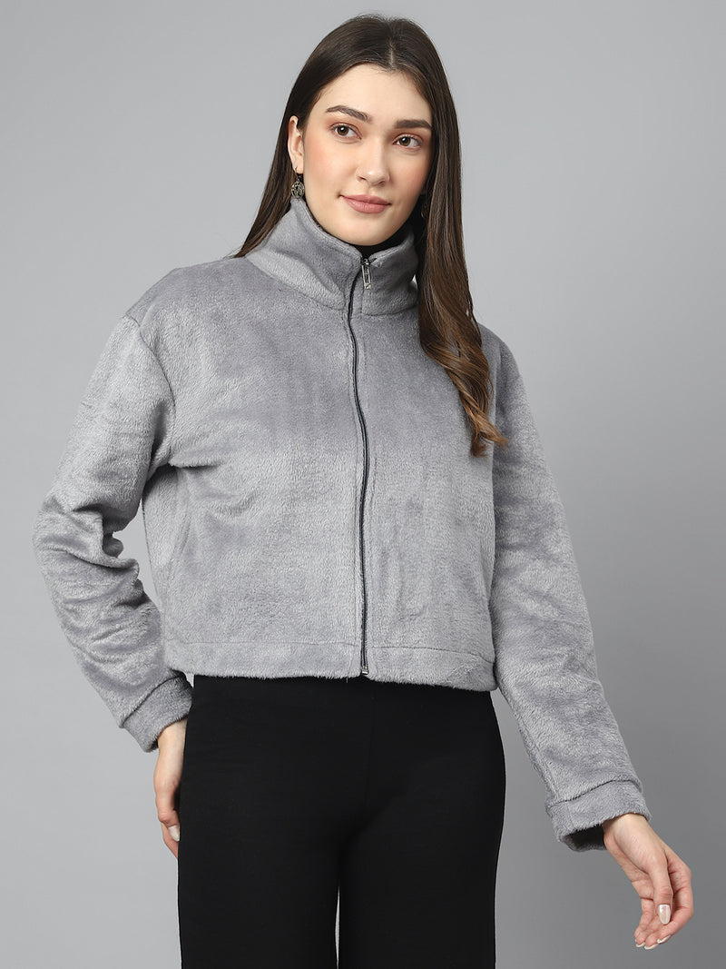 Grey Oversized Fur Zipper