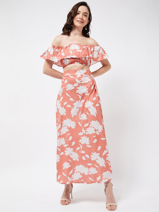 Orange Floral Off Shoulder Top