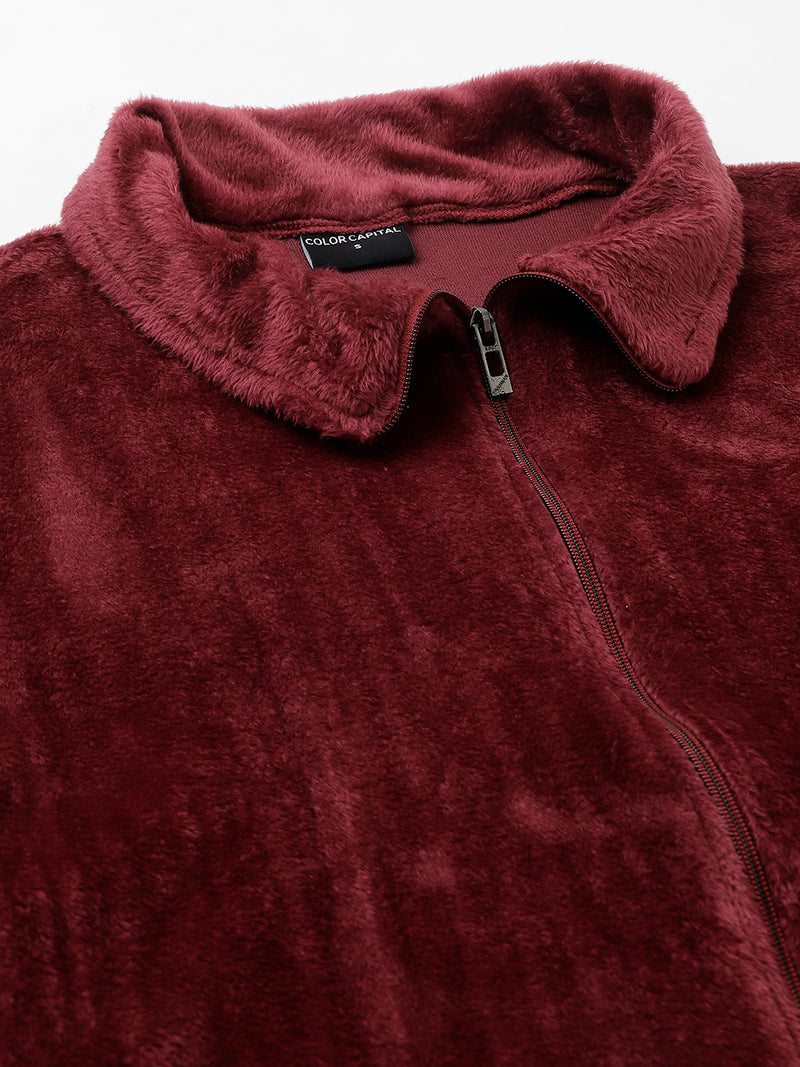 Wine Oversized Fur Zipper
