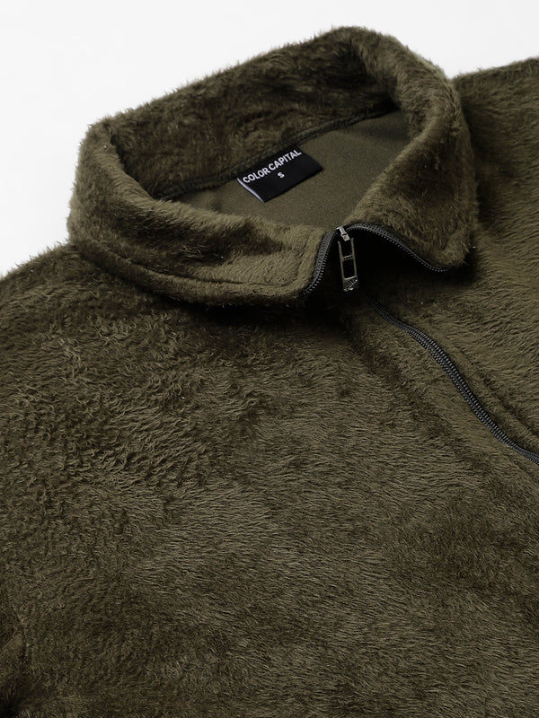 Olive Oversized Fur Zipper
