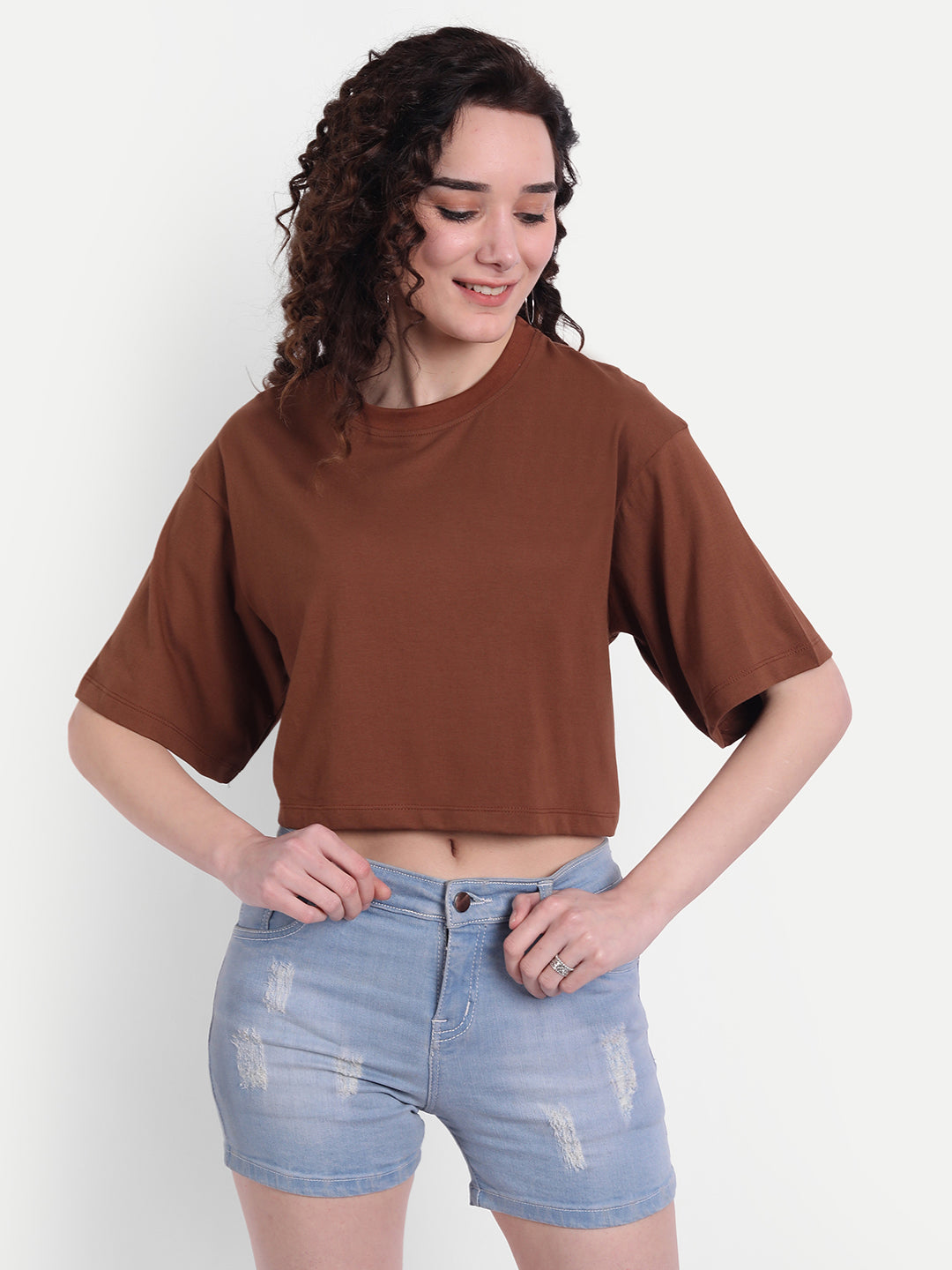 Brown Oversized Cropped T-shirt