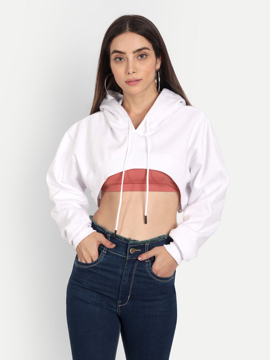 White Oversized Cropped Hoodie