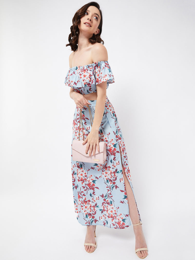 Blue Floral Print Maxi Set