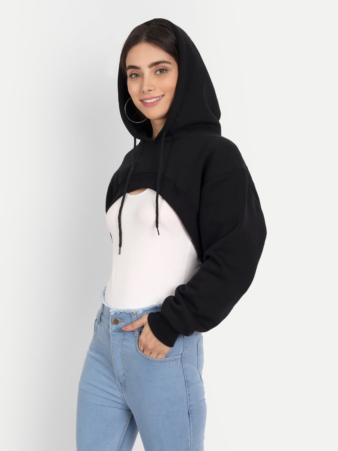 Black Oversized Cropped Hoodie