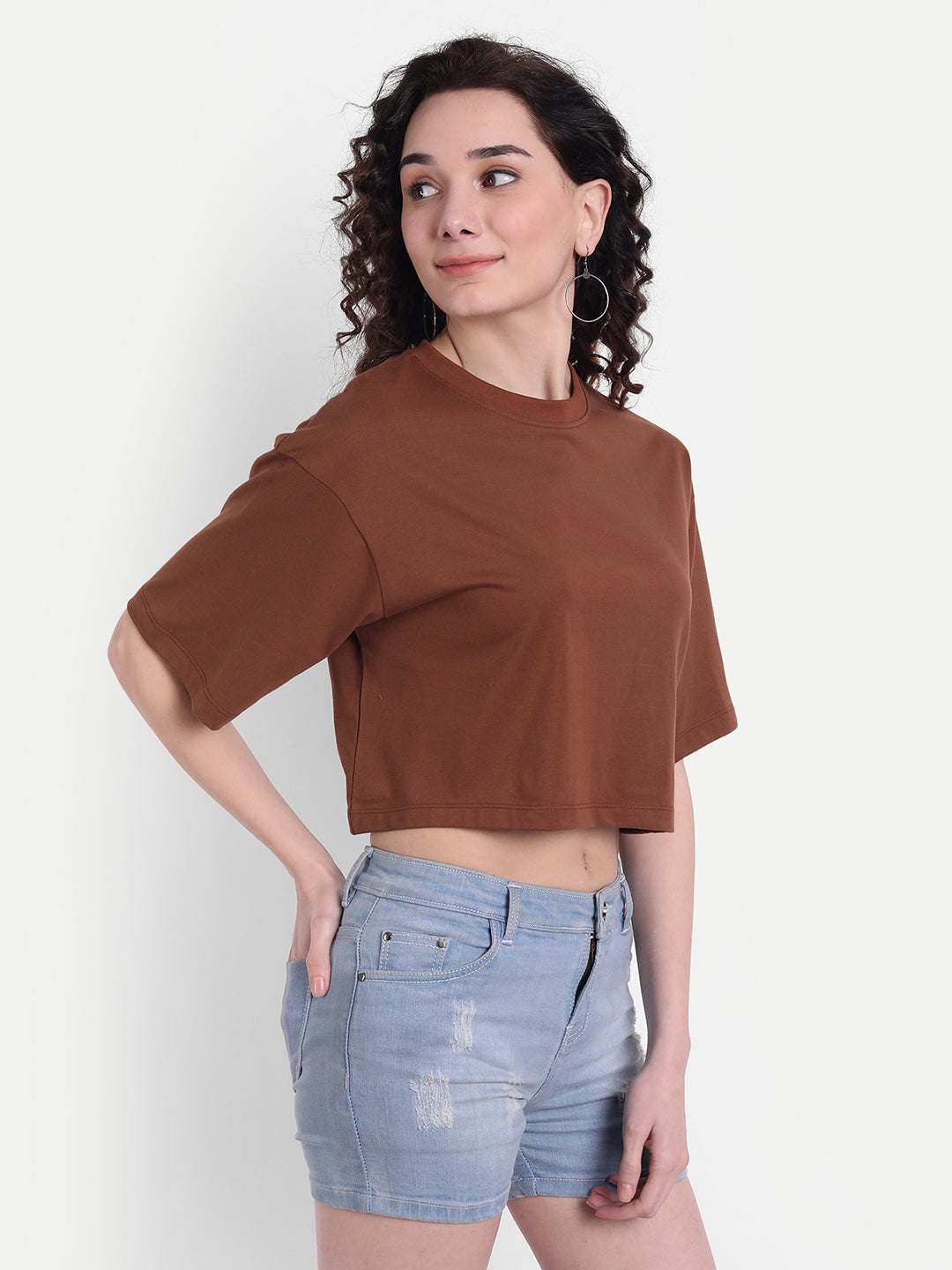 Brown Oversized Cropped T-shirt