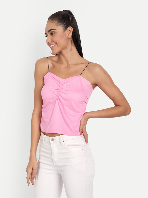 Pink Ruched Vest Top