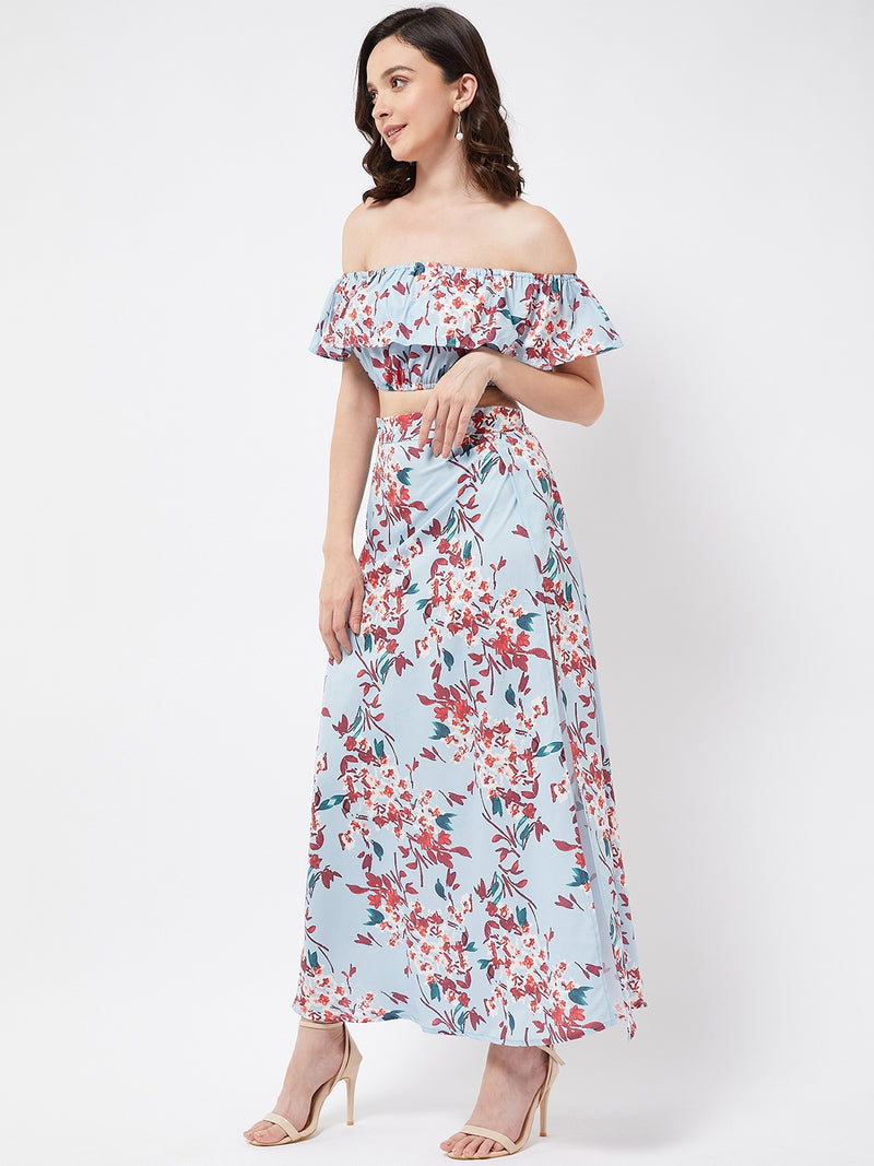 Blue Floral Print Maxi Set