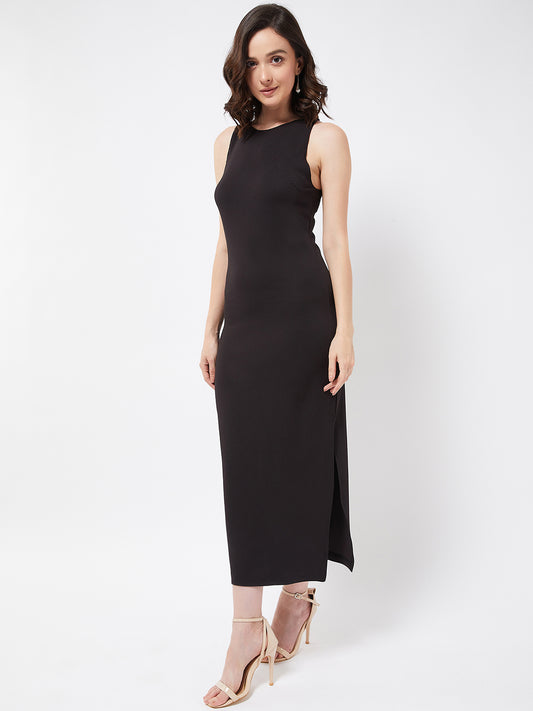 Black Side Slit Fitted Dress