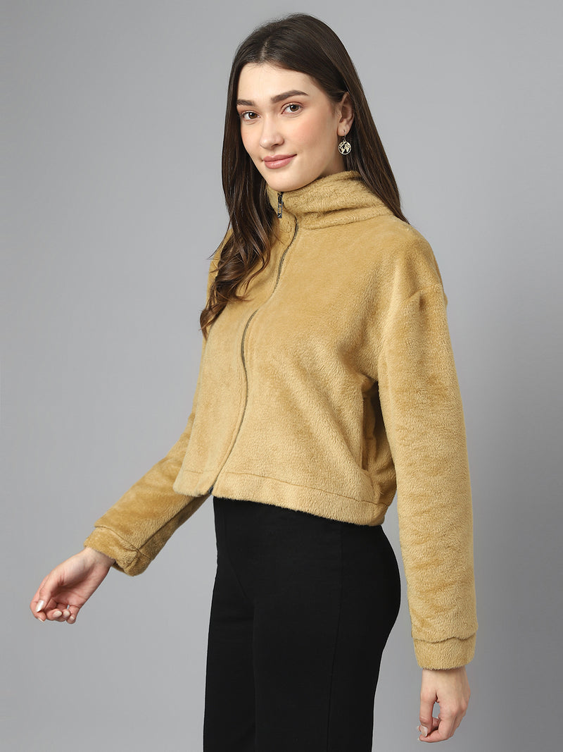 Camel Oversized Fur Zipper