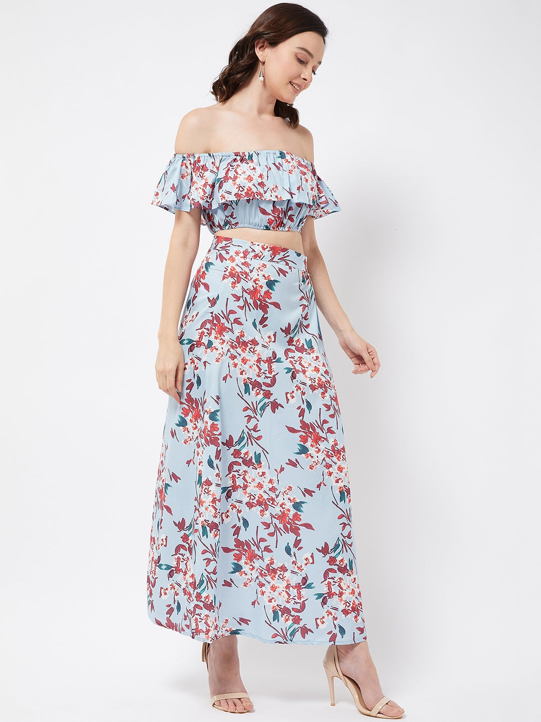 Blue Floral Print Maxi Set