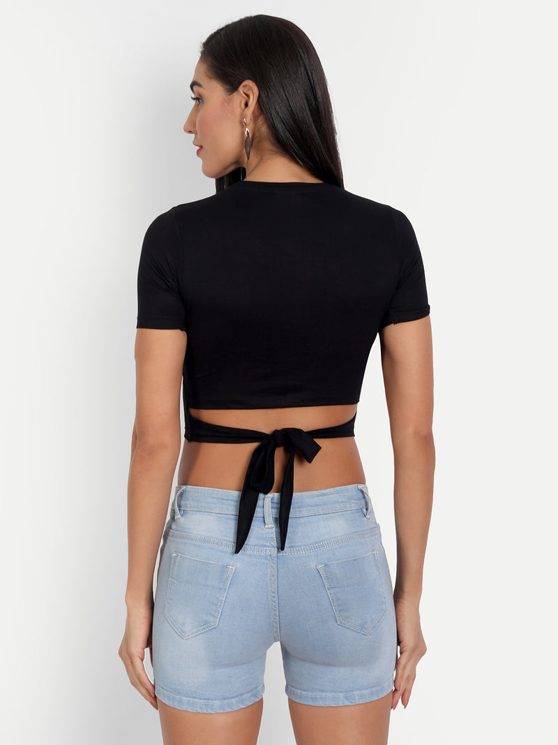 Black Back Styled Crop Top