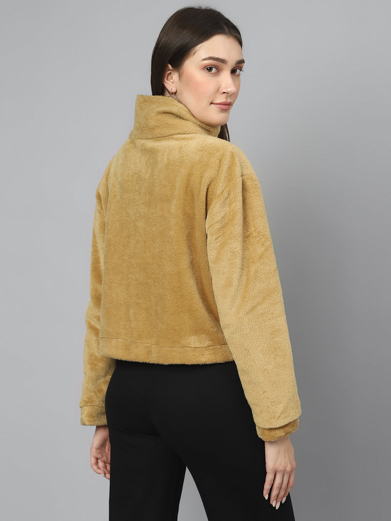 Camel Oversized Fur Zipper