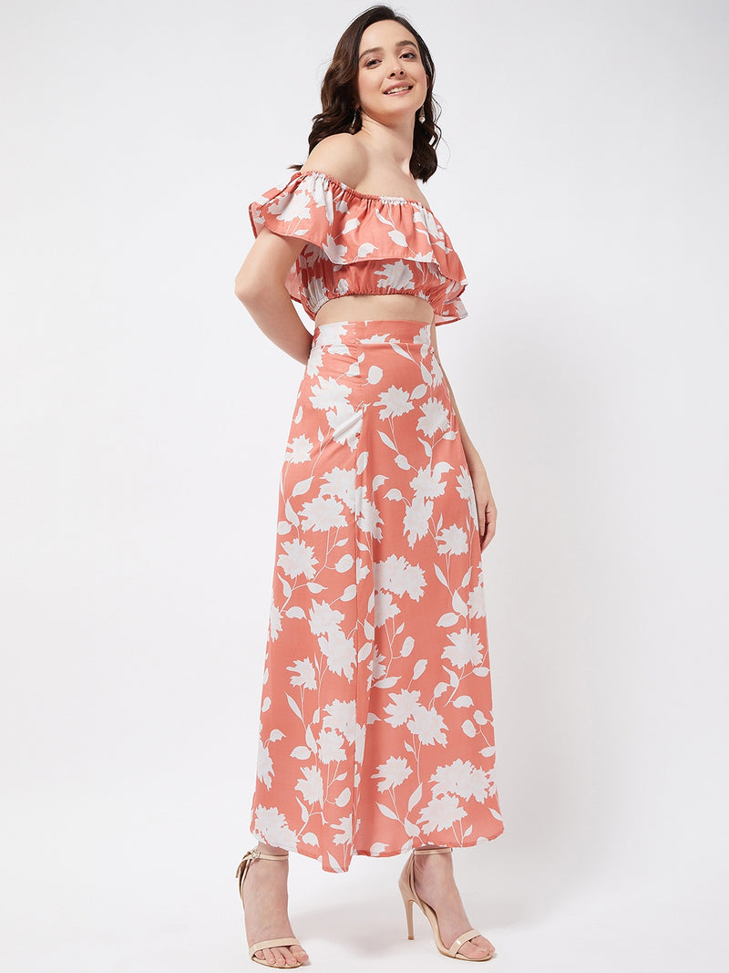 Orange Floral Print Maxi Set
