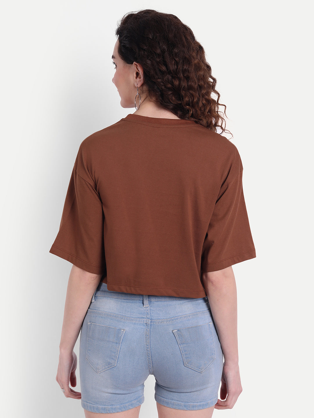Brown Oversized Cropped T-shirt