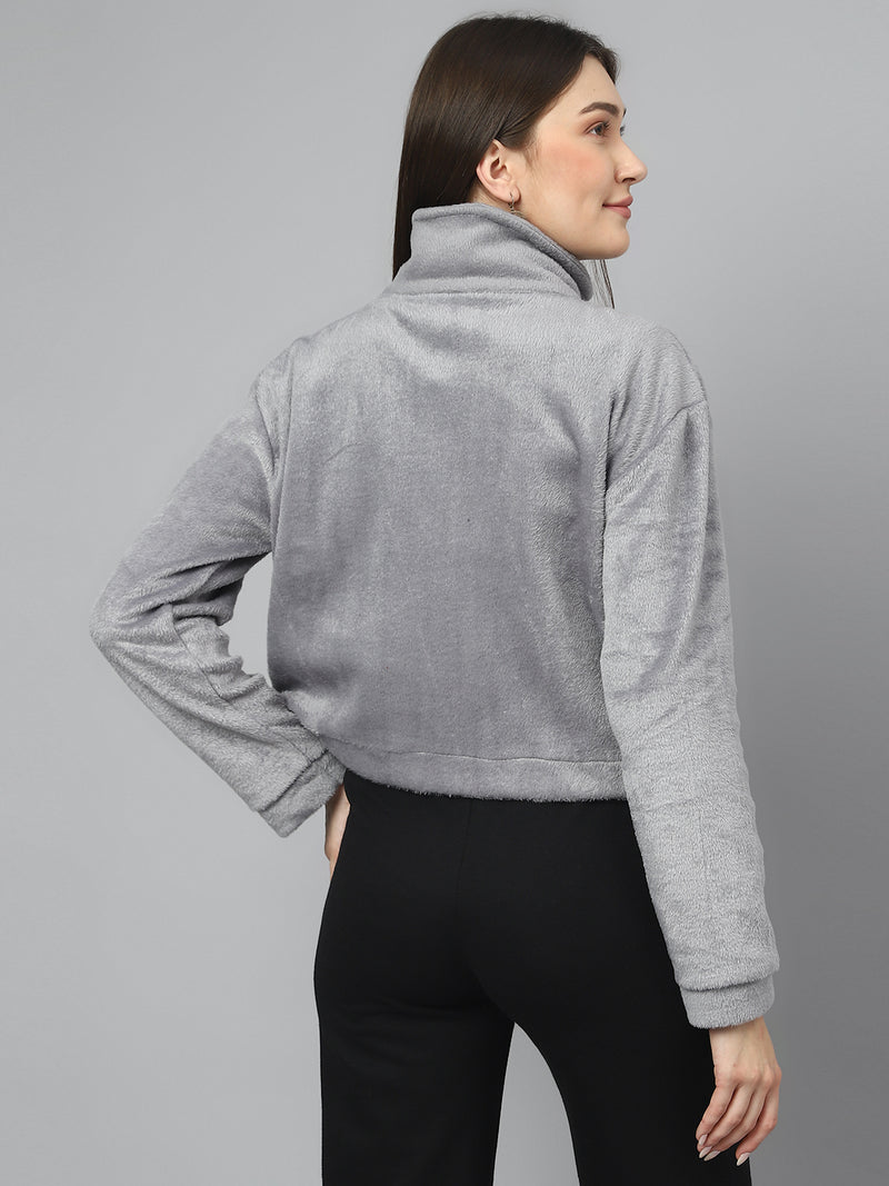 Grey Oversized Fur Zipper