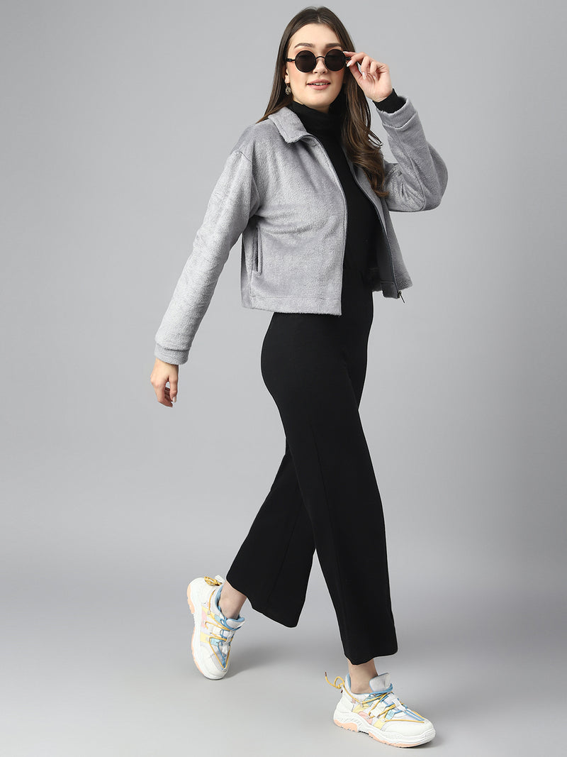 Grey Oversized Fur Zipper