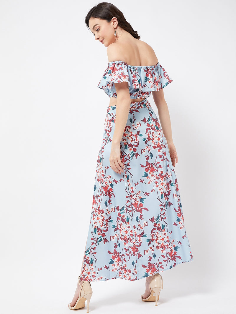 Blue Floral Print Maxi Set