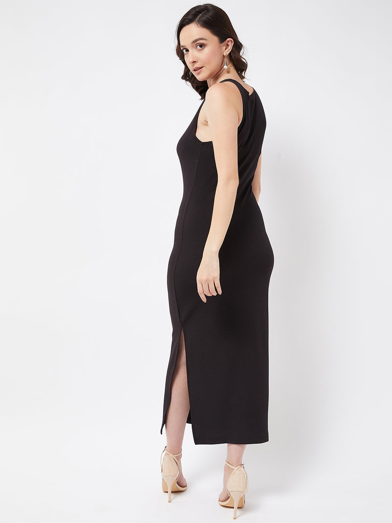 Black Side Slit Fitted Dress