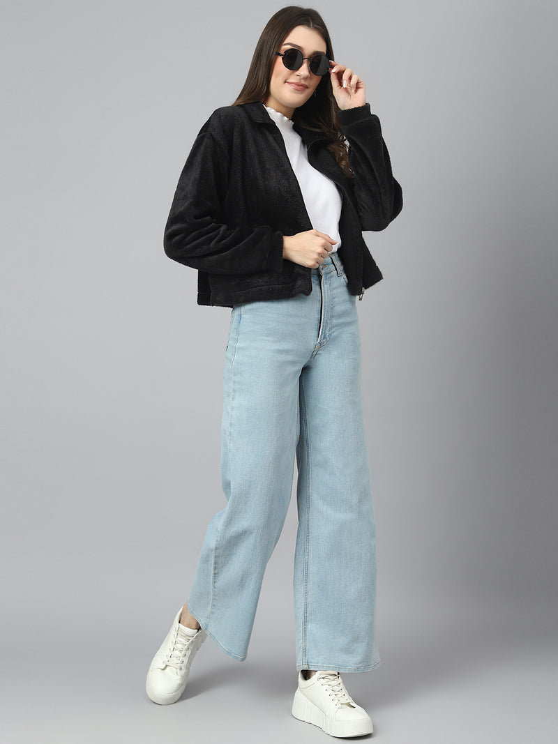 Black Oversized Fur Zipper