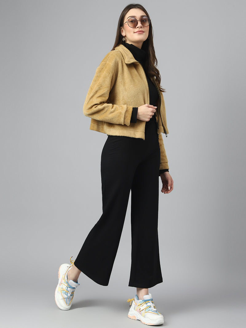 Camel Oversized Fur Zipper
