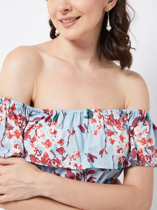 Blue Floral Off Shoulder Top