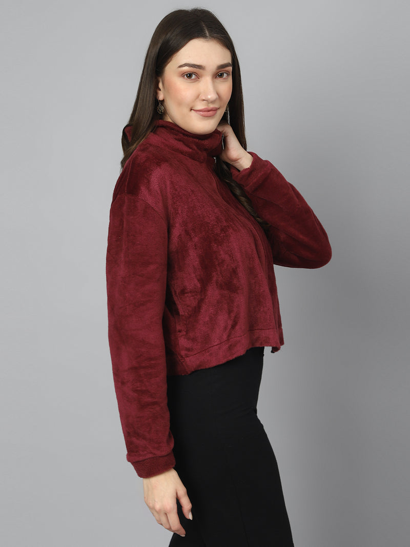 Wine Oversized Fur Zipper