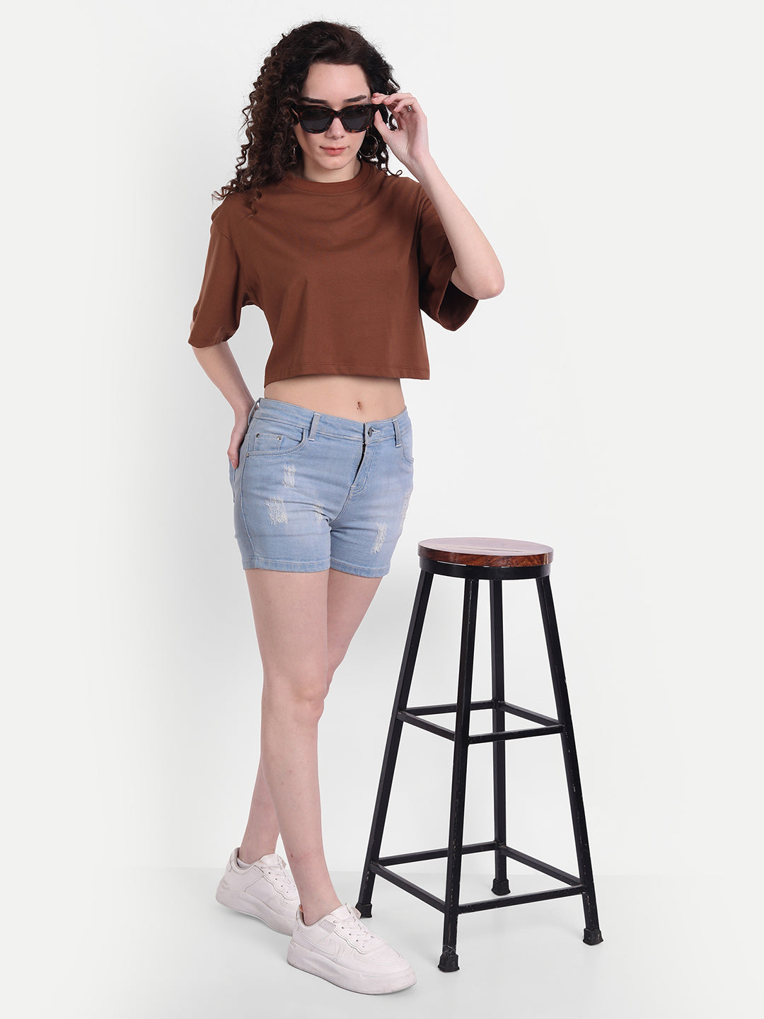 Brown Oversized Cropped T-shirt