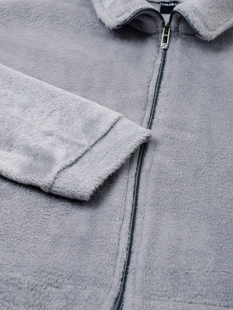 Grey Oversized Fur Zipper