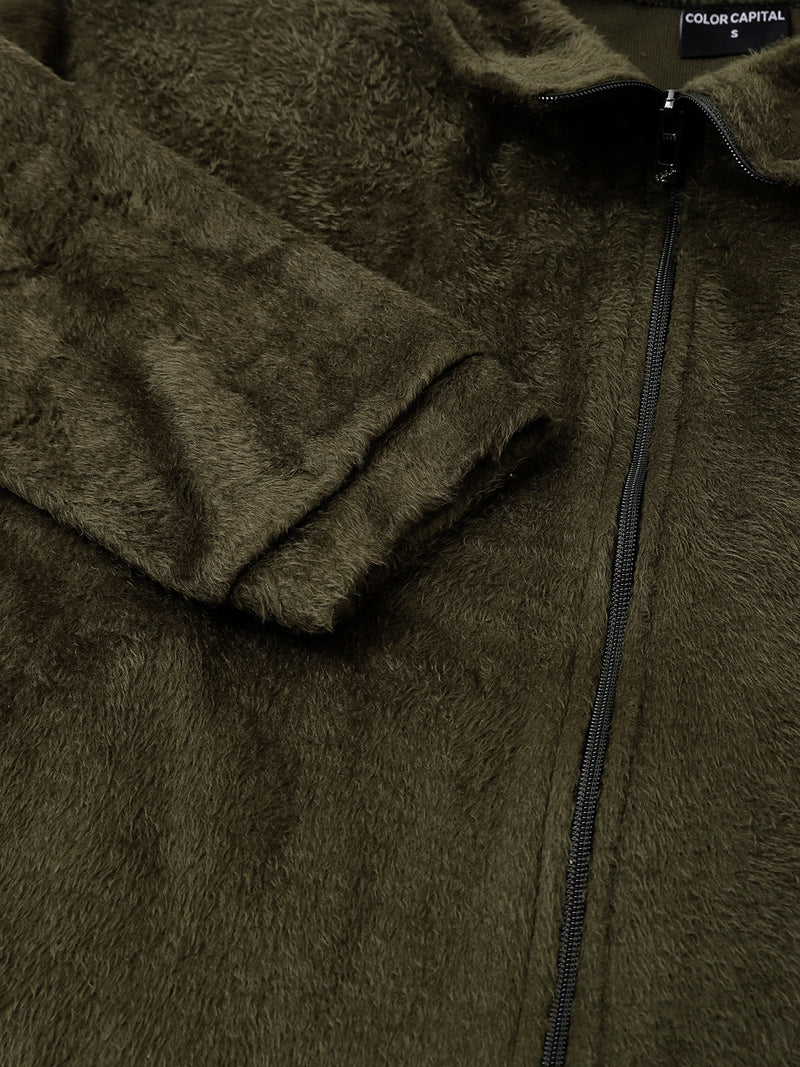Olive Oversized Fur Zipper