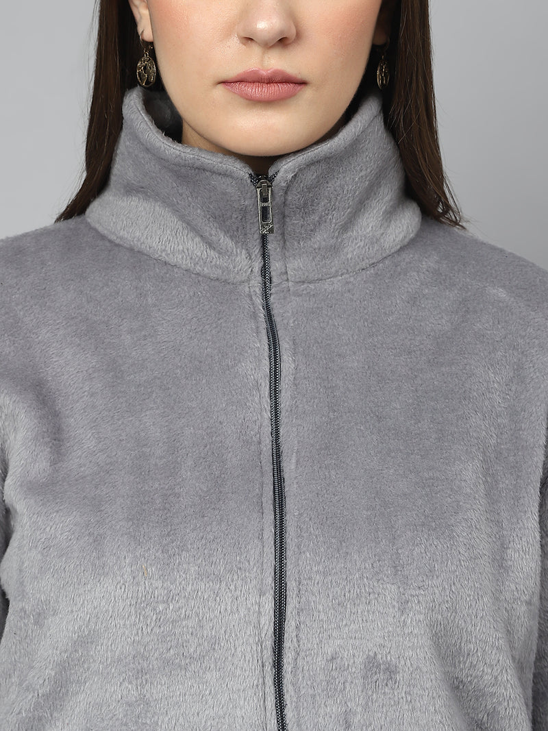 Grey Oversized Fur Zipper
