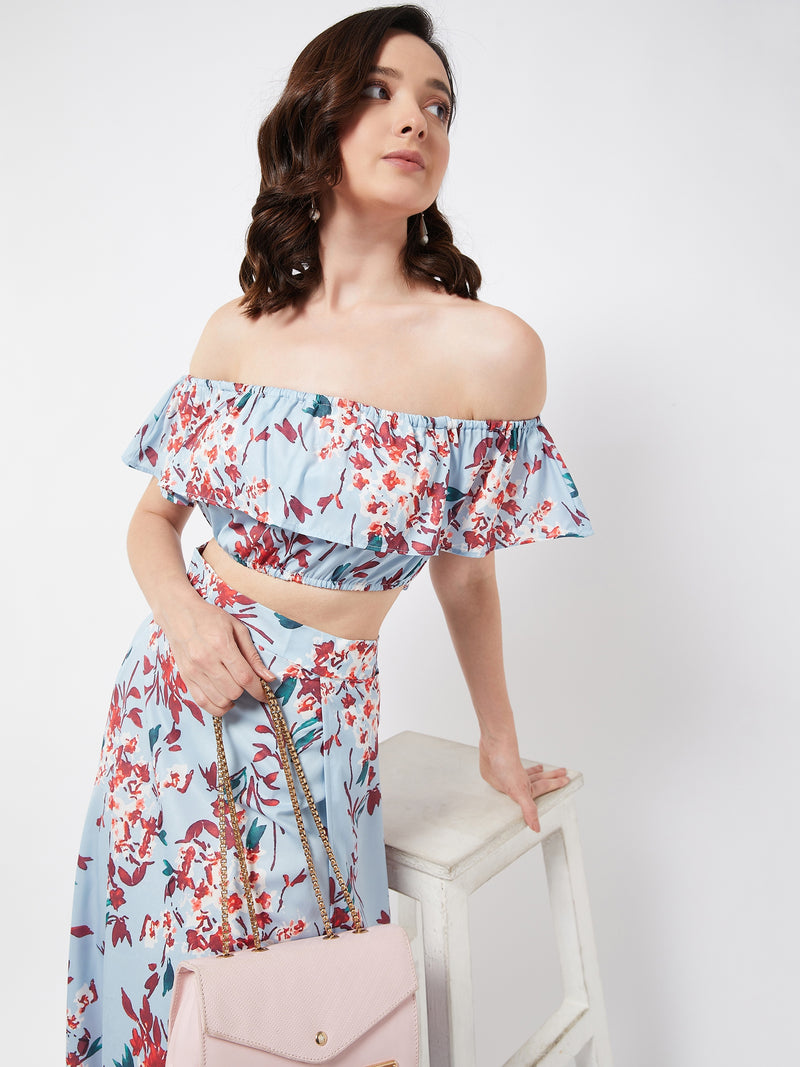 Blue Floral Off Shoulder Top